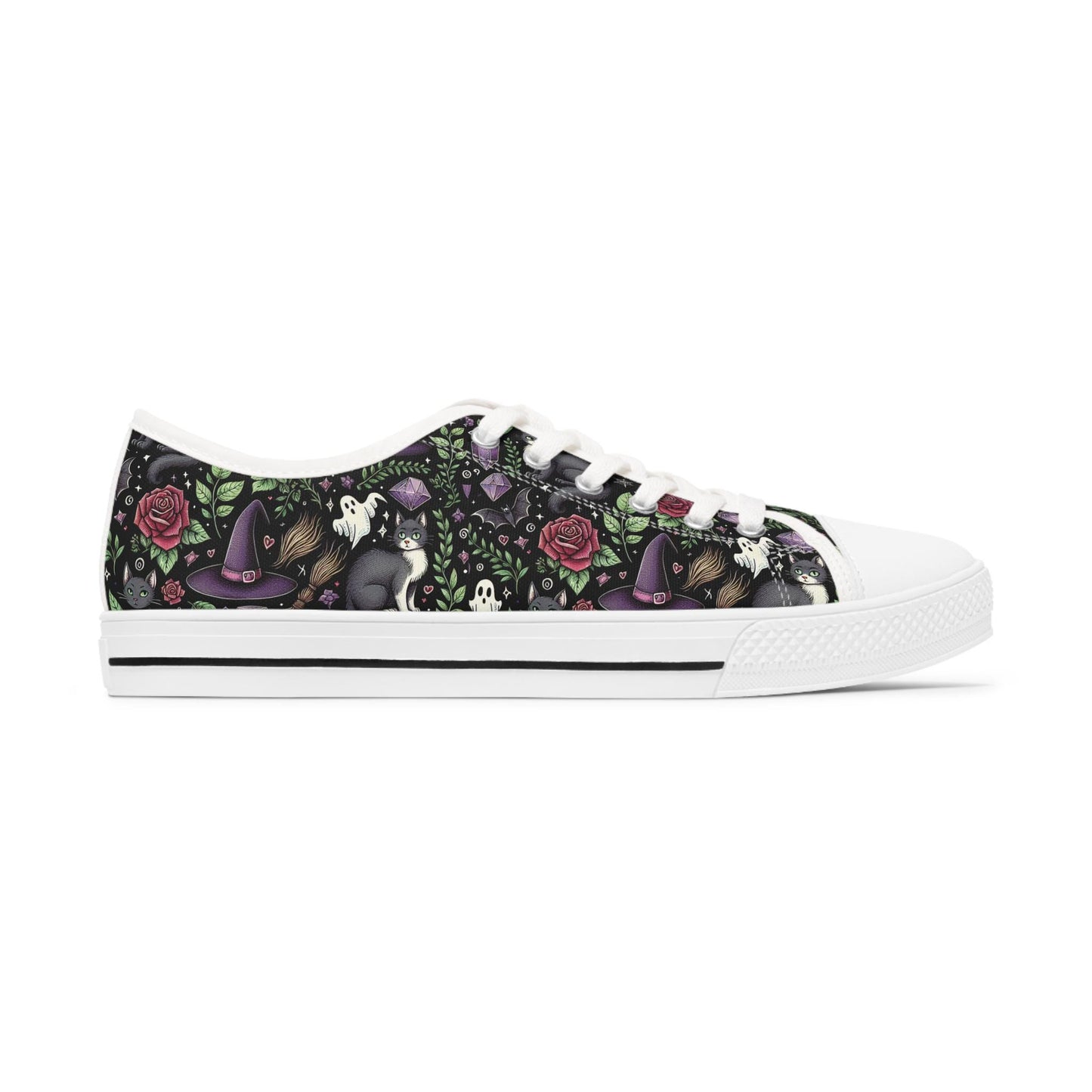 Witchy Halloween Sneakers, Black Low Top Shoes, Halloween Costume, Women's Shoes, Halloween Footwear