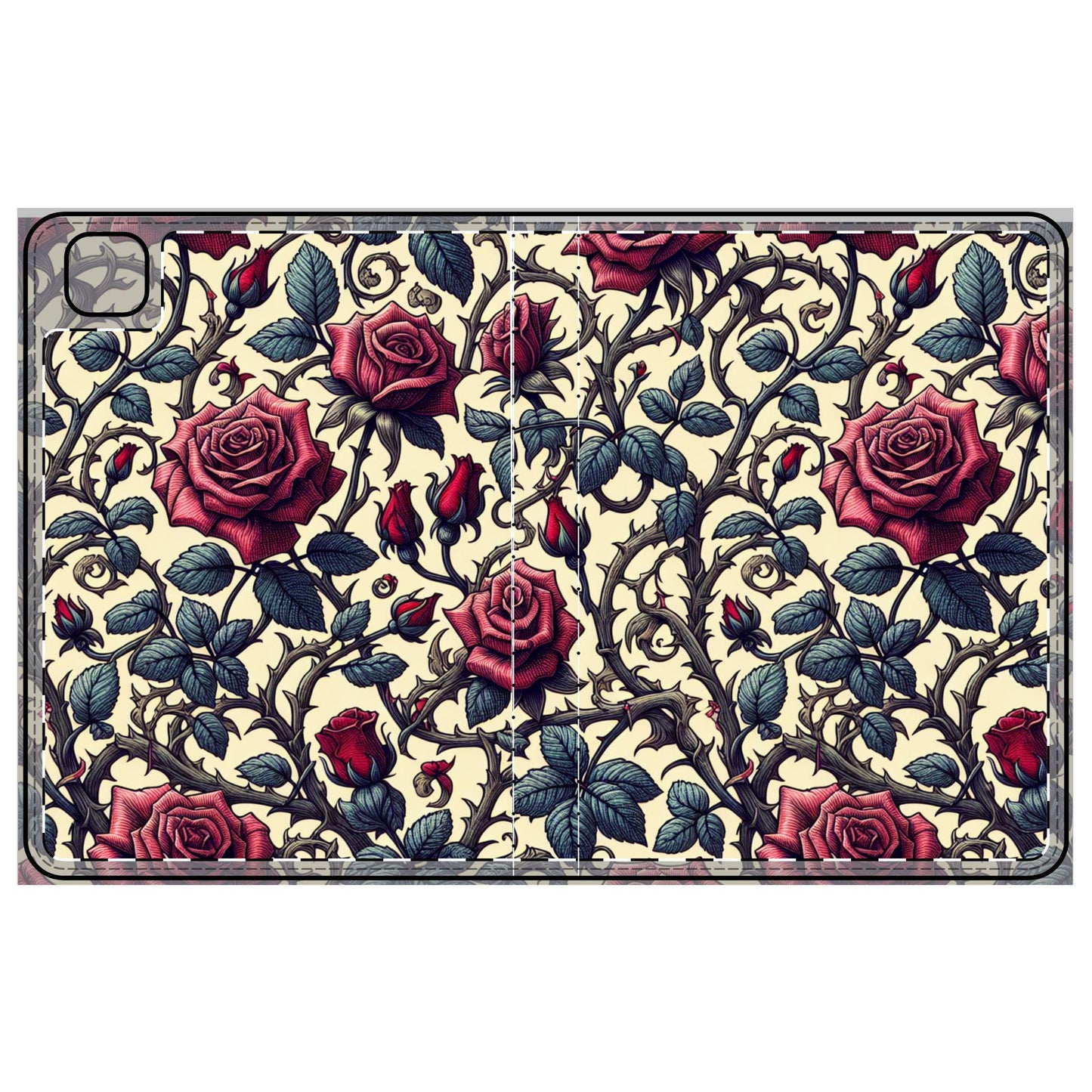 Tablet Folio Case - Roses and Vines, Floral Tablet Cover, Tech Accessories, Flower Pattern, Gift for Her, Gardening Lover, Mother's Day Gift
