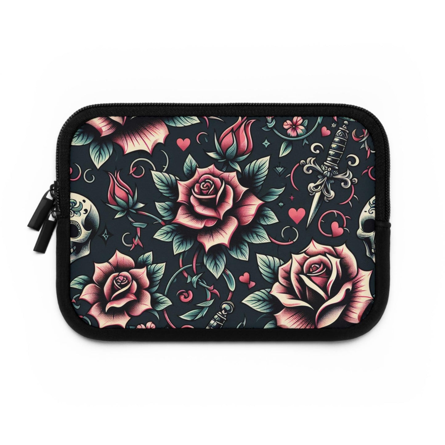 Gothic Laptop Sleeve, Skulls and Roses Design, Protective Sleeve, Tech Accessories, Gift for Him, Gift for Her, Halloween Laptop Case,