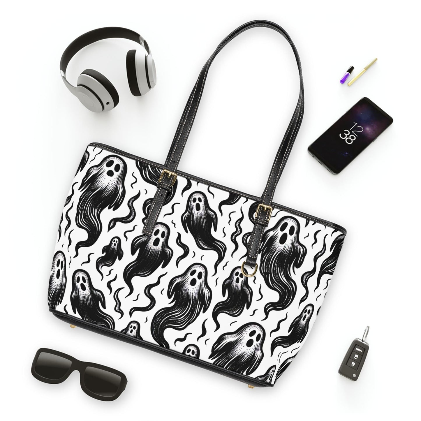 Ghost PU Leather Shoulder Bag - Hauntingly Chic Crossbody Purse, Spooky Halloween Messenger Bag, Creepy Gothic Handbag, Witchy Shoulder
