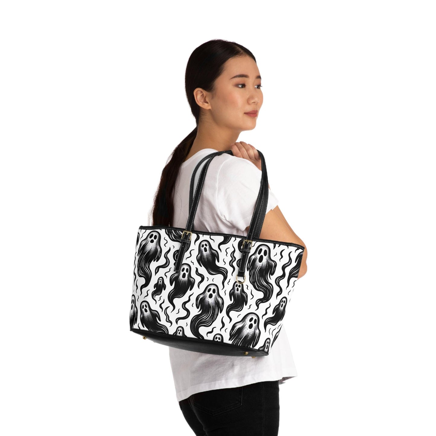 Ghost PU Leather Shoulder Bag - Hauntingly Chic Crossbody Purse, Spooky Halloween Messenger Bag, Creepy Gothic Handbag, Witchy Shoulder