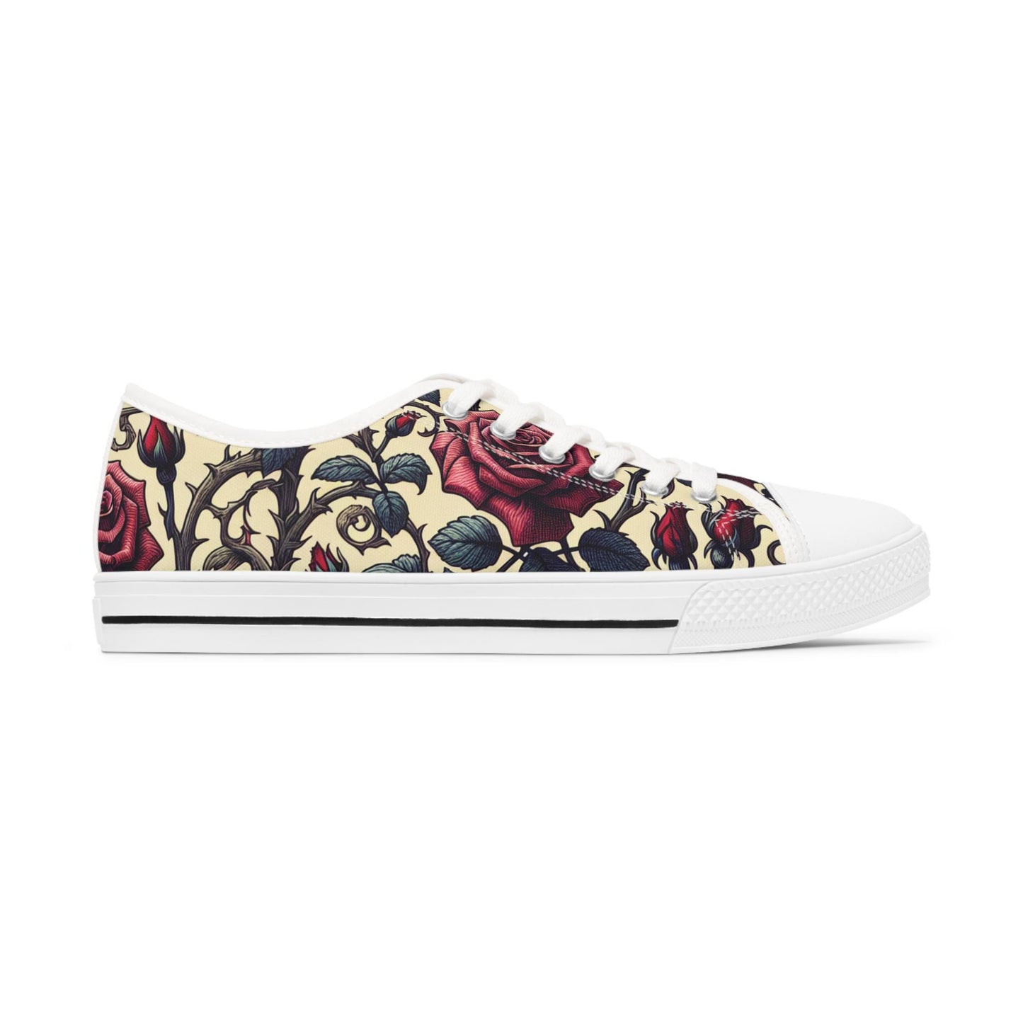 Romantic Roses Women's Sneakers, Floral Low Top Shoes, Flower Print Tennis Shoes, Valentine's Day Gift, Cute Girly Footwear