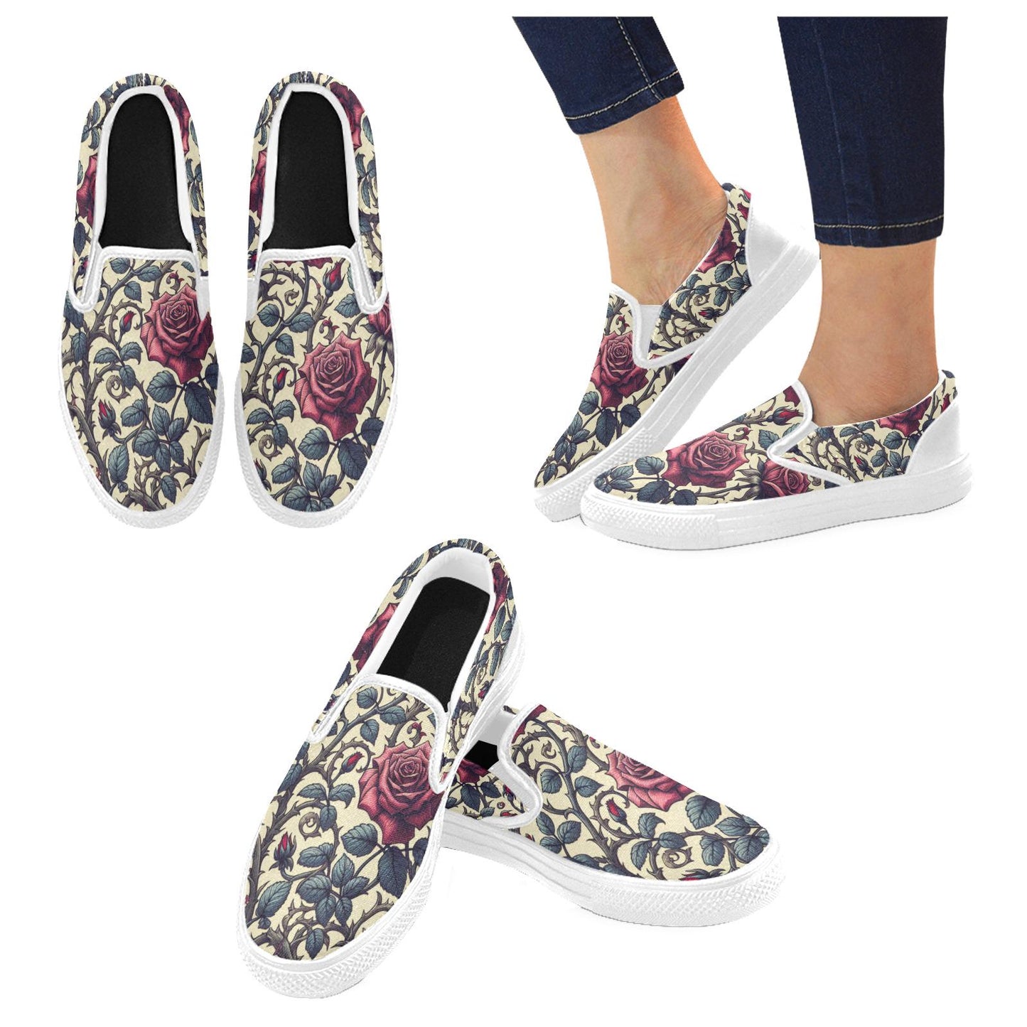 Romantic Roses Slip-on Canvas Women's Shoes