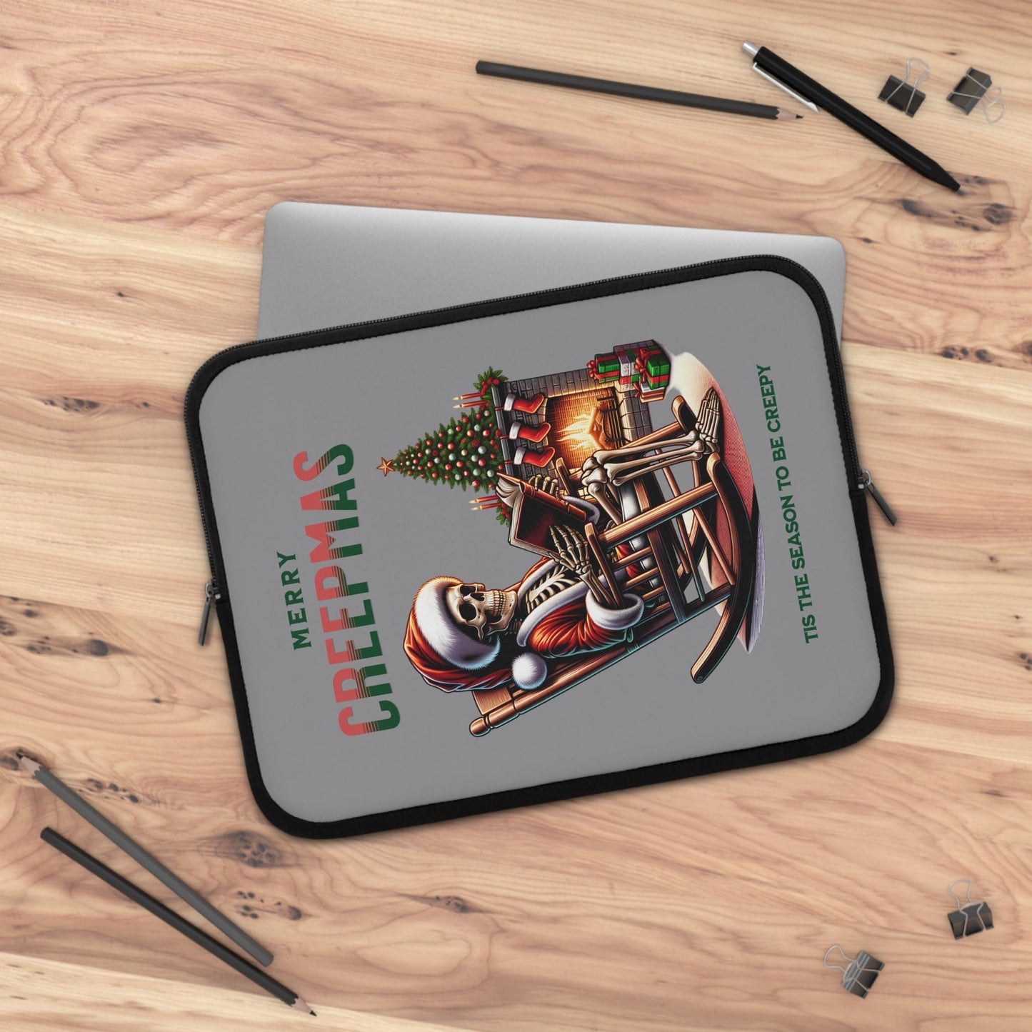 Creepy Christmas Laptop Sleeve, Merry Holidays Tech Case, Festive Xmas Computer Cover, Spooky Winter Gift, Haunted Santa Tablet Pouch
