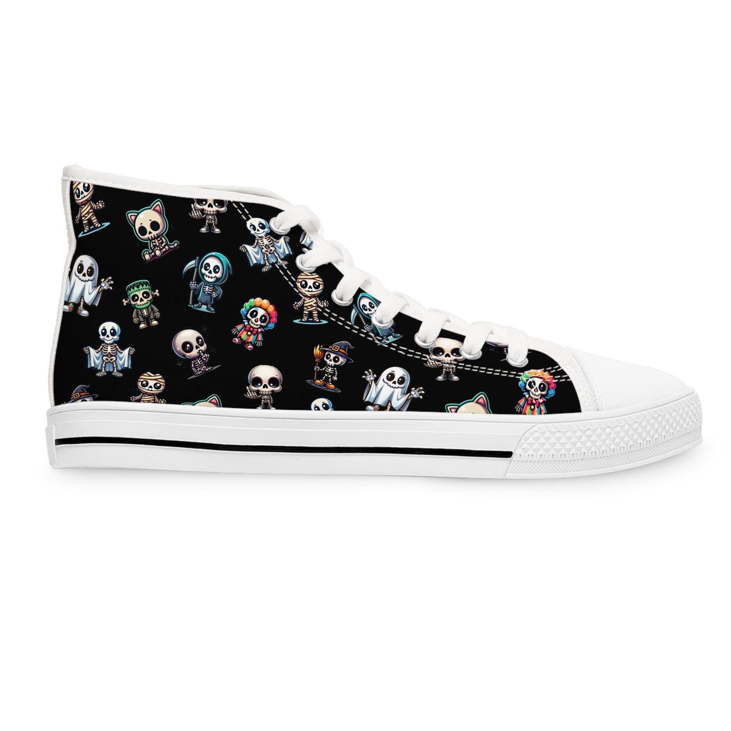 Creepy Little Friends Women's High Top Sneakers, Unique Horror Shoes, Spooky Design Sneakers, Halloween Sneakers, Goth High Tops