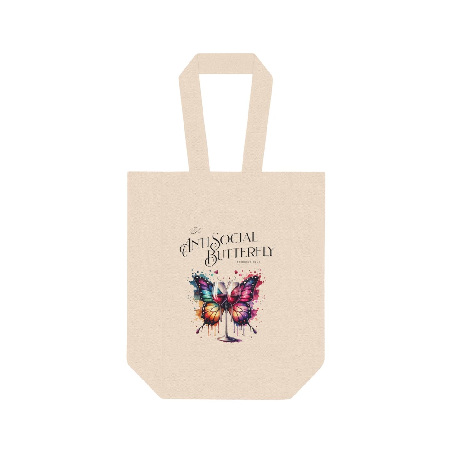 Wine Tote Bag - Antisocial Butterfly Drinking Club, Wine Gift, Wine Carrier, Wine Lover Gift, Insulated Wine Bag, Wine Accessories