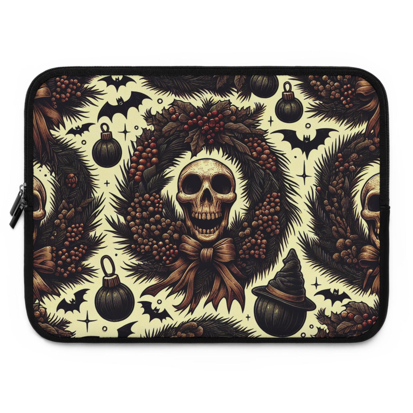 Creepy Christmas Wreaths Laptop Sleeve, Holiday Laptop Case, Spooky Xmas Tech Cover, Gothic Winter Tablet Pouch, Festive Macbook Bag