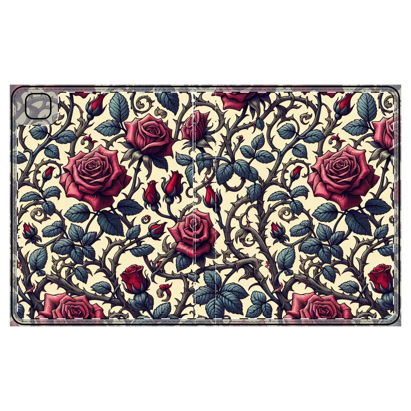 Tablet Folio Case - Roses and Vines, Floral Tablet Cover, Tech Accessories, Flower Pattern, Gift for Her, Gardening Lover, Mother's Day Gift