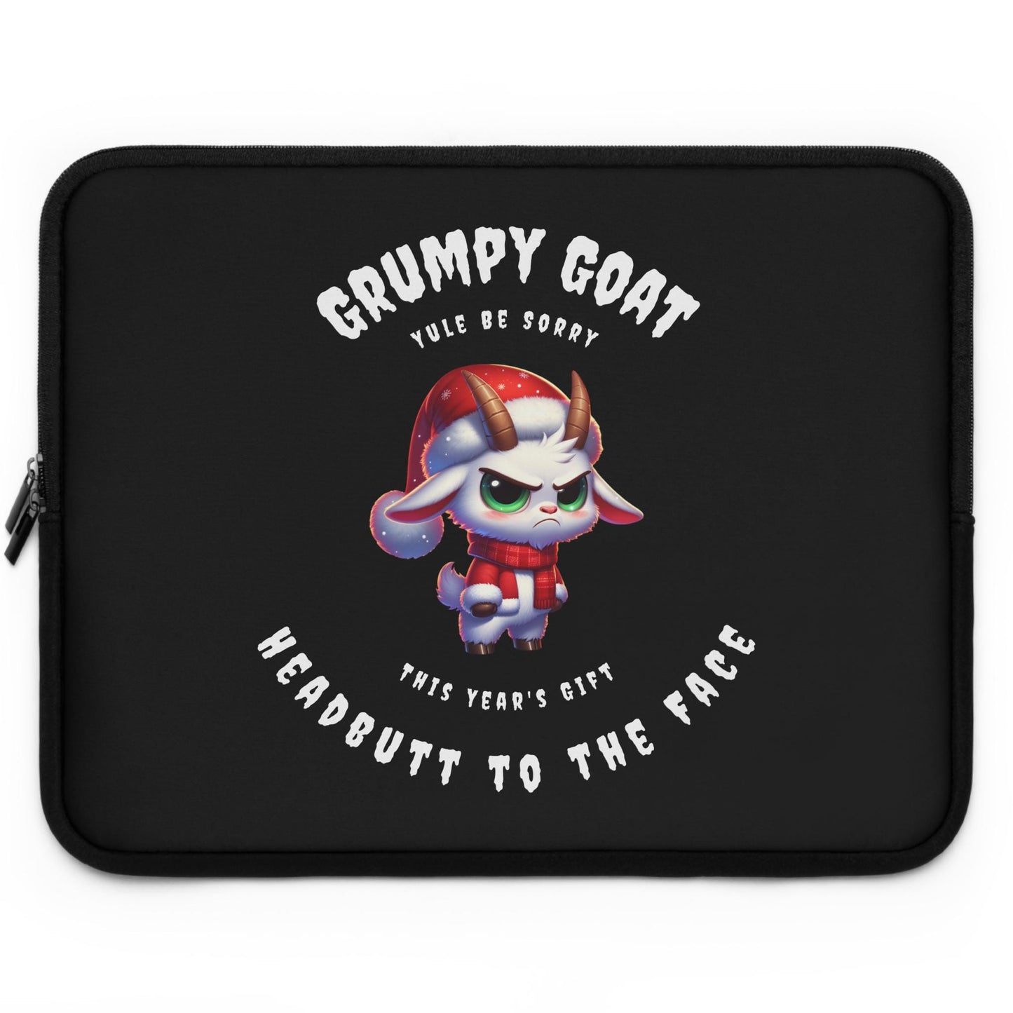 Grumpy Holiday Goat Laptop Sleeve, Christmas Gift, Funny Animal Computer Cover, Winter Season Tech Accessories, Farmhouse Decor, Office