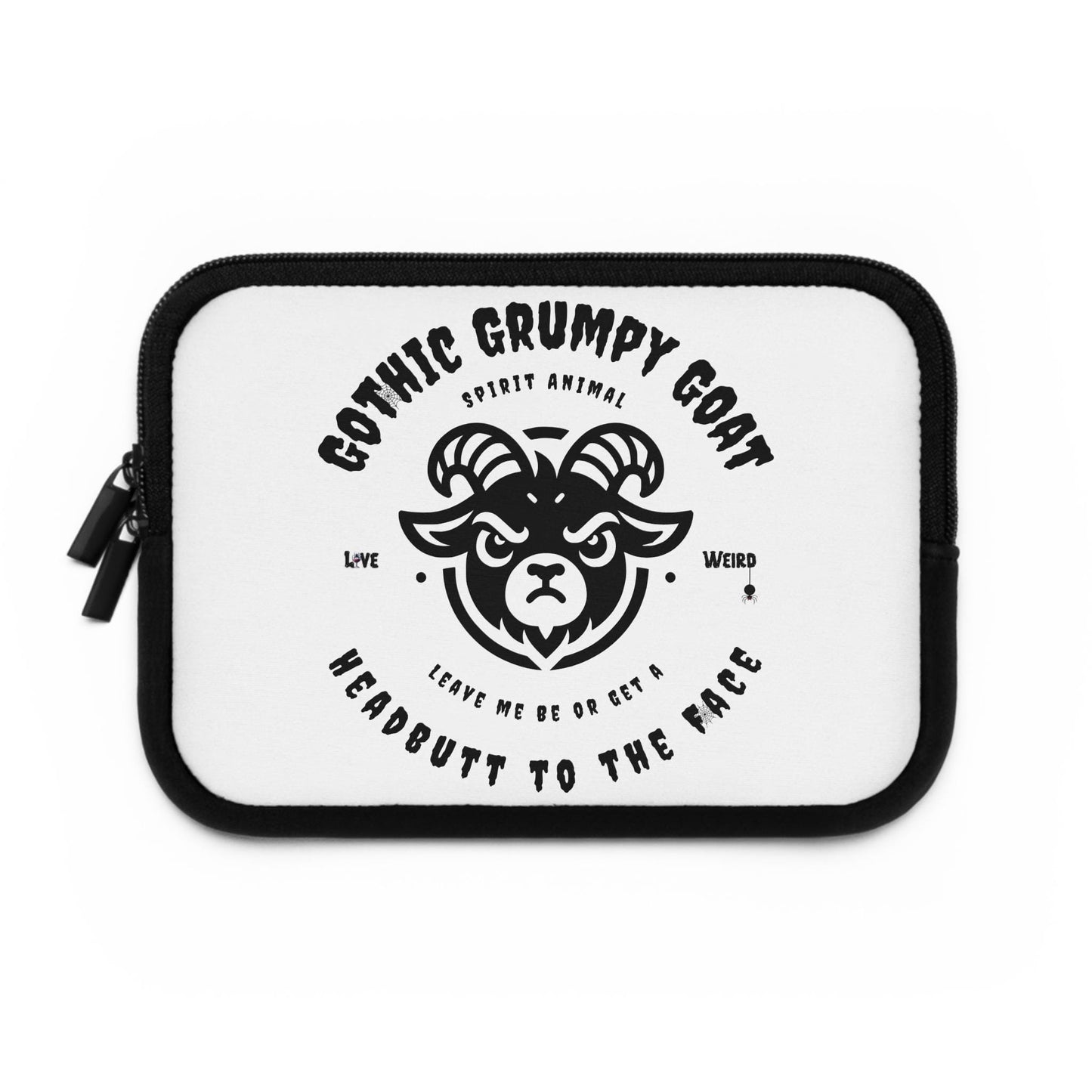 Gothic Grumpy Goat Laptop Sleeve, Protective Case, Tech Accessories, Dark Animal Print Bag, Alternative Spirit Animal, Unique Computer Cover