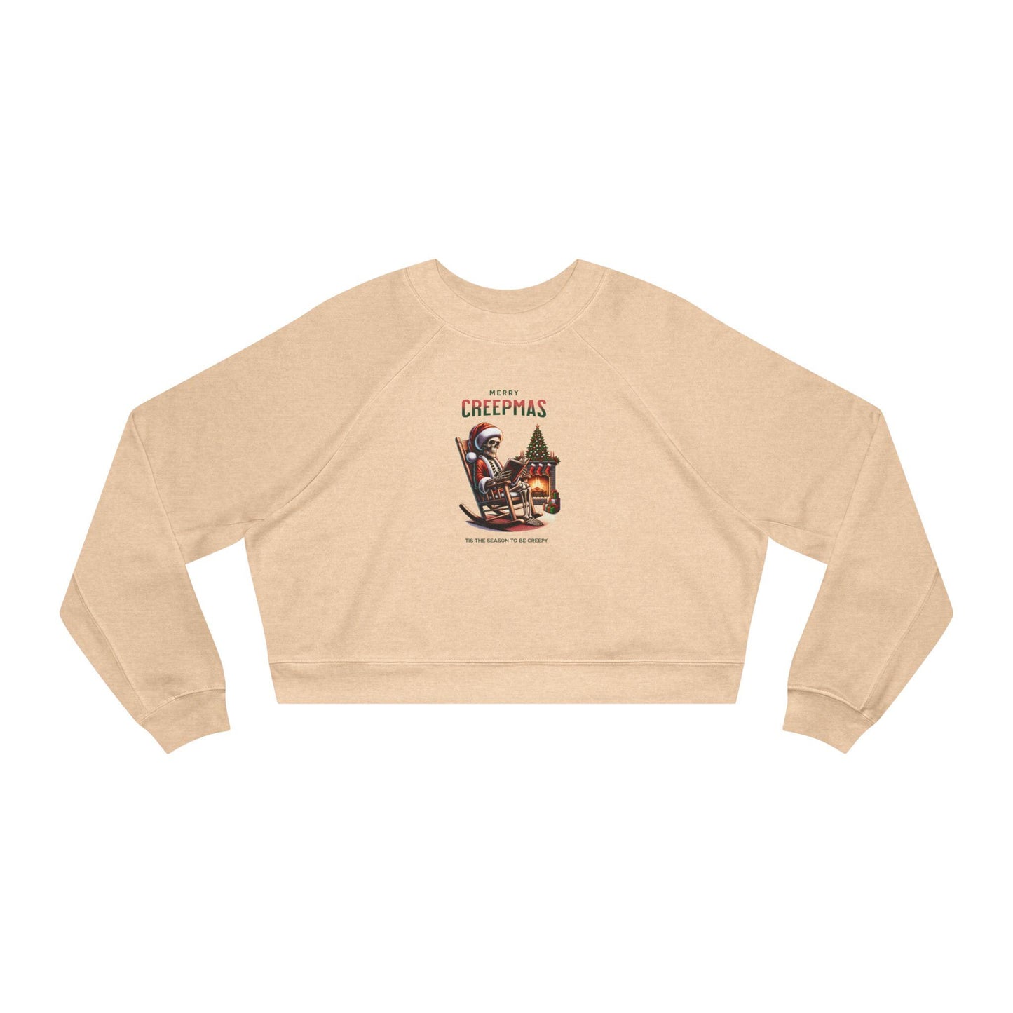 Cropped Sweatshirt, Merry Creepmas Fleece Pullover for Women, Gothic Christmas Jumper, Alternative Xmas Top, Spooky Winter Sweater, Holiday