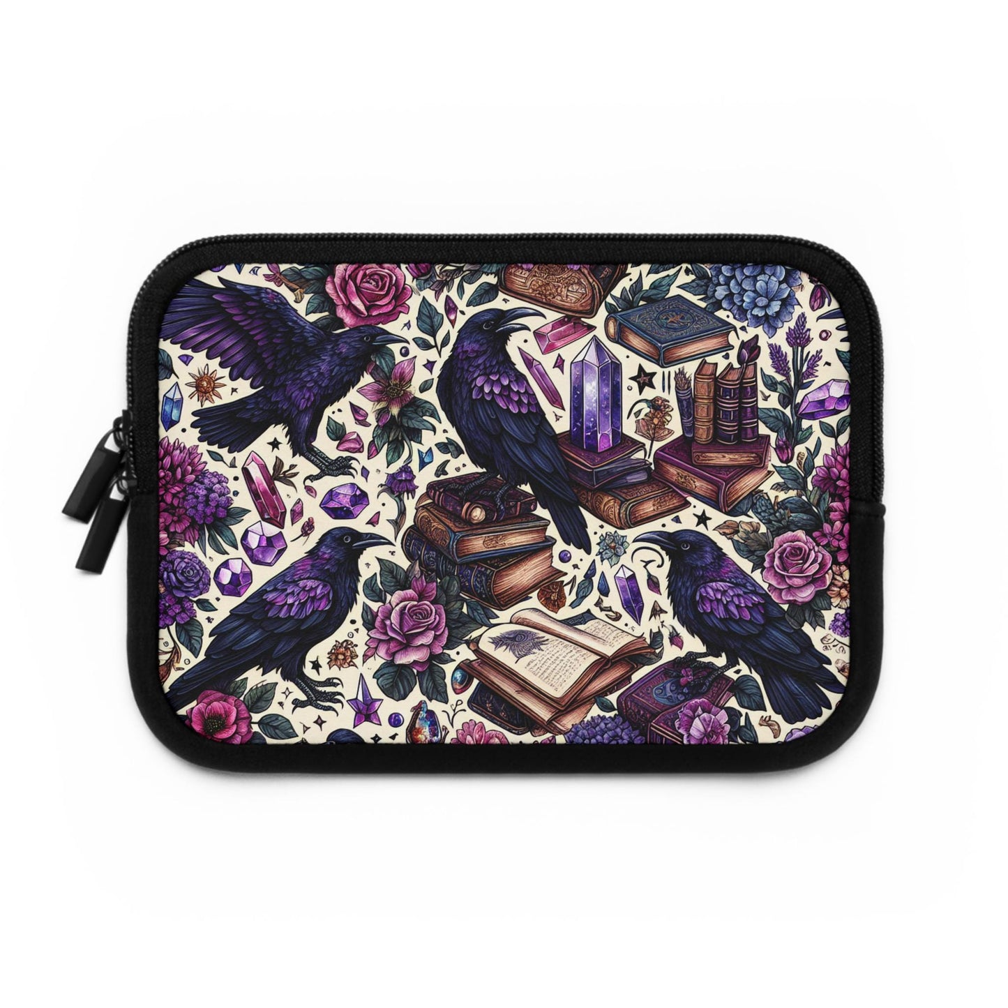 Ravens and Books Laptop Sleeve, Gothic Raven Design, Romantic Gift for Book Lovers, Protective Case, Tablet Cover, MacBook Pro Sleeve,