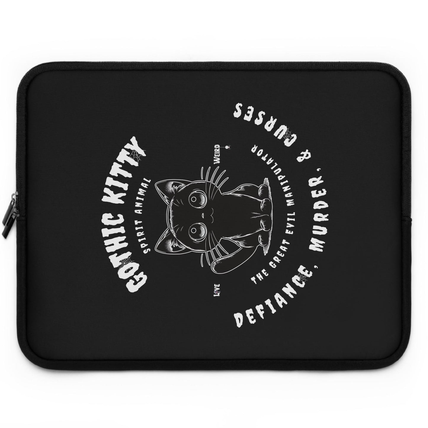 Gothic Cat Laptop Sleeve, Protective Computer Cover, Witchy Cat Macbook Case, Dark Kitty Tablet Pouch, Spooky Feline Tech Bag