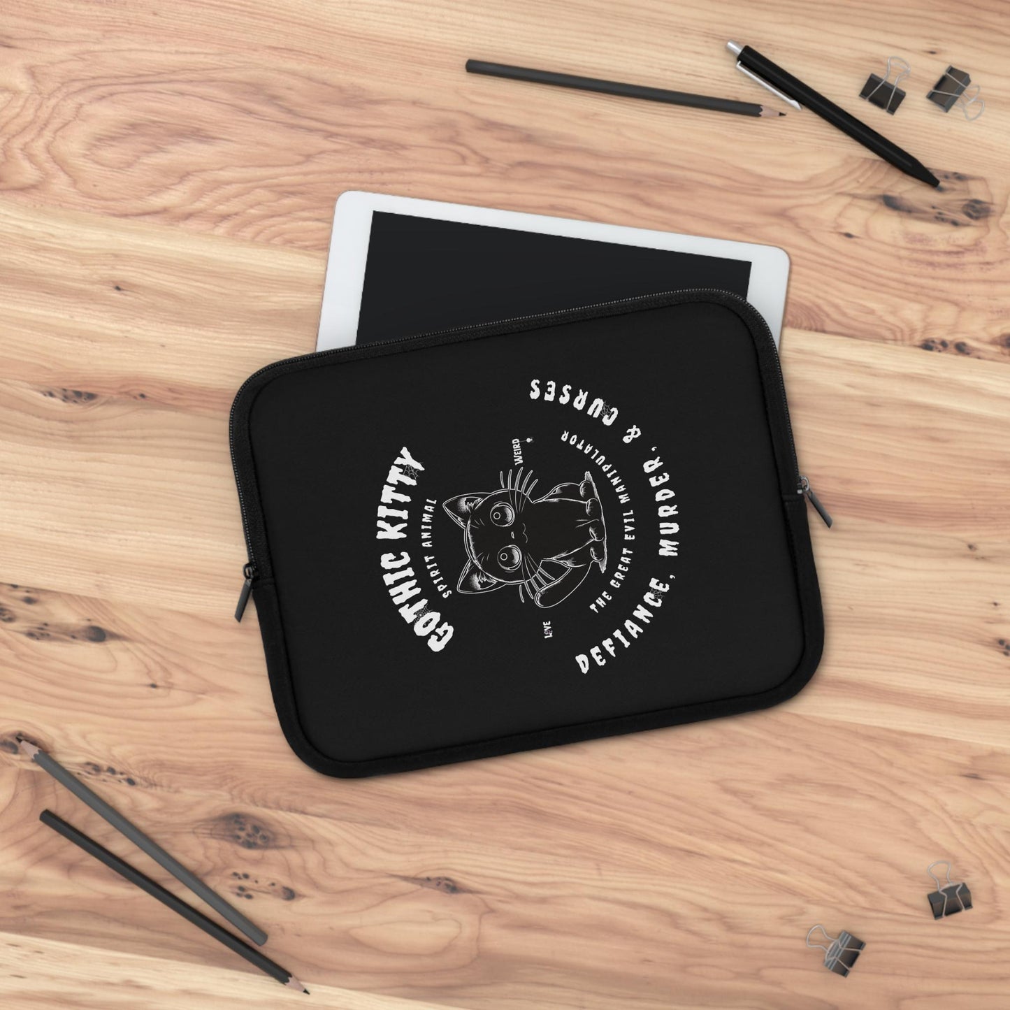 Gothic Cat Laptop Sleeve, Protective Computer Cover, Witchy Cat Macbook Case, Dark Kitty Tablet Pouch, Spooky Feline Tech Bag