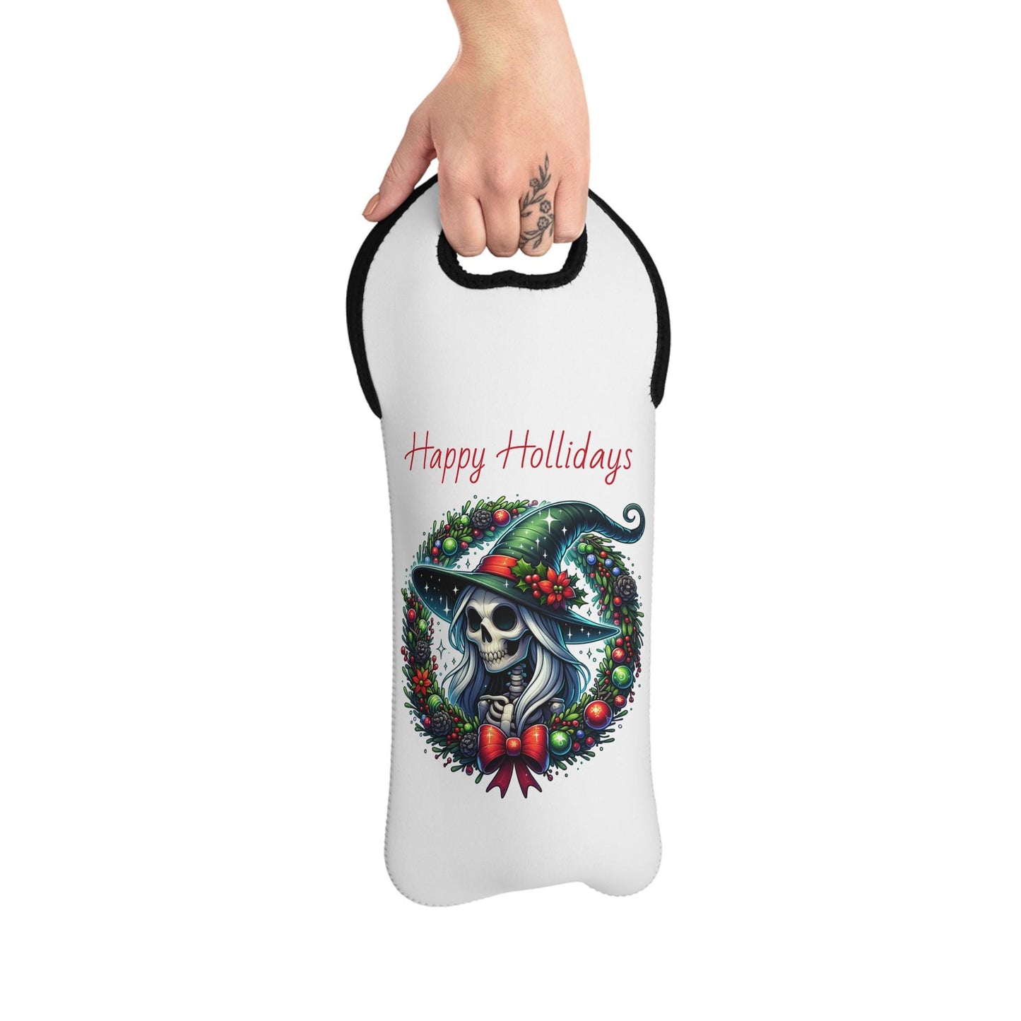 Christmas Witch Wine Tote Bag, Holiday Wine Carrier, Festive Bottle Holder, Reusable Wine Bag, Seasonal Gift Tote, Wine Lover Gift