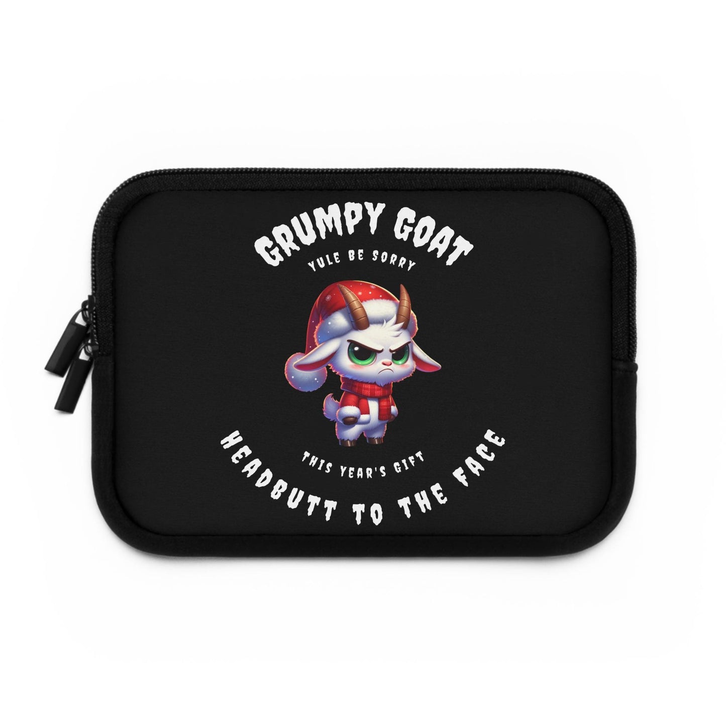 Grumpy Holiday Goat Laptop Sleeve, Christmas Gift, Funny Animal Computer Cover, Winter Season Tech Accessories, Farmhouse Decor, Office