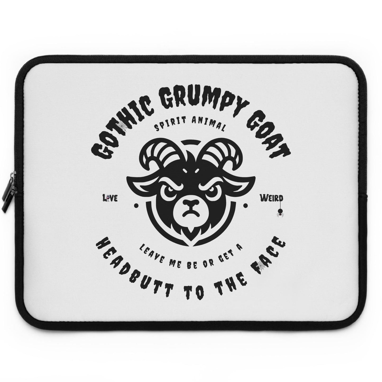 Gothic Grumpy Goat Laptop Sleeve, Protective Case, Tech Accessories, Dark Animal Print Bag, Alternative Spirit Animal, Unique Computer Cover