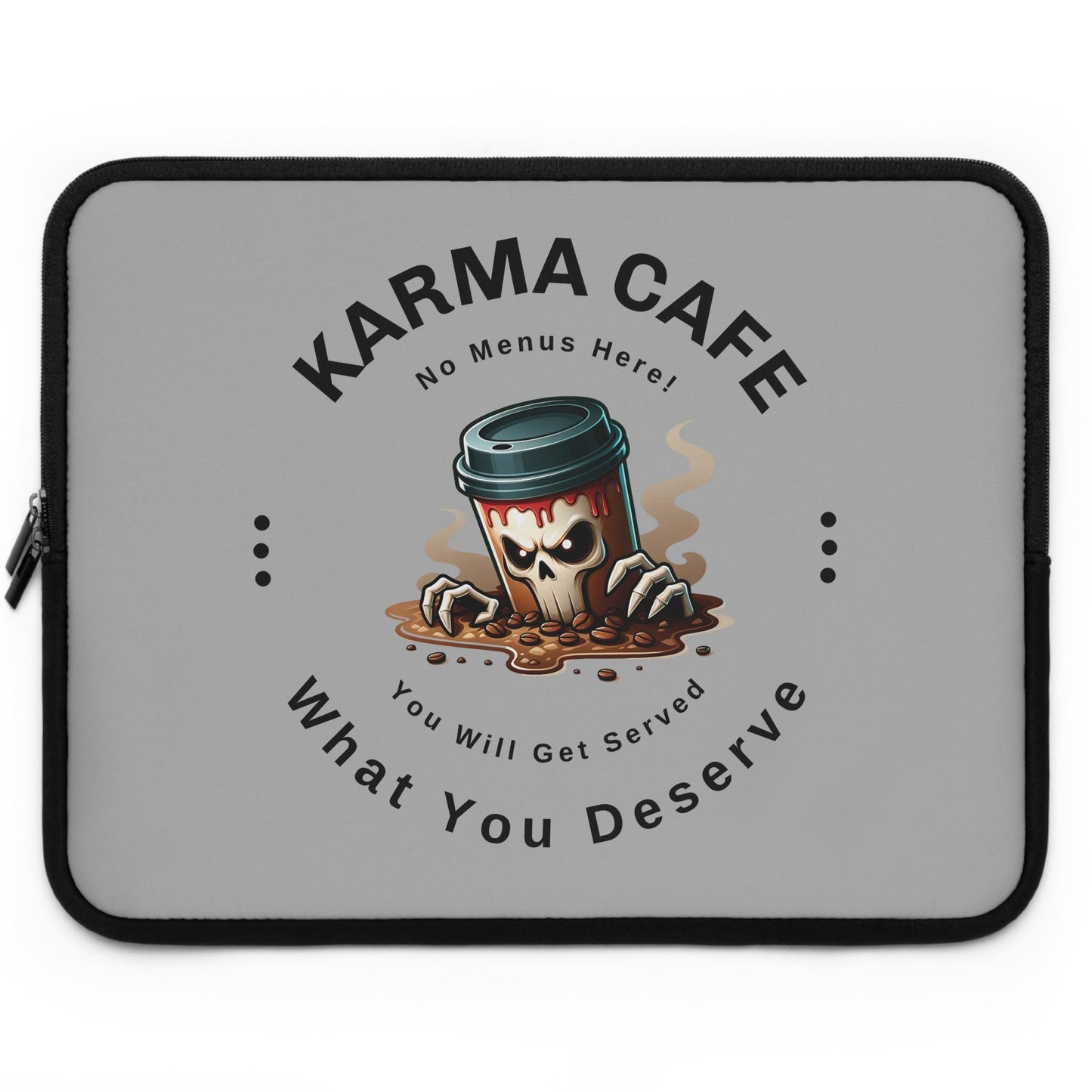 Karma Cafe Laptop Sleeve, Personalized Laptop Case, Positive Vibes Tech Cover, Karma Yoga Gift, Inspirational Quote Computer Sleeve