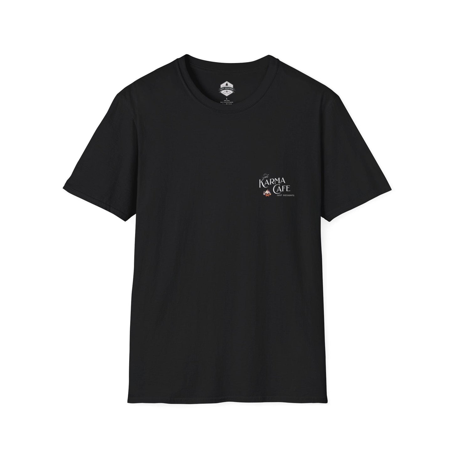 Karma Cafe Service Unisex Softstyle Black T-Shirt, What You Deserve Apparel, Positive Vibes Tee, Inspirational Graphic Shirt, Karma Gift Top