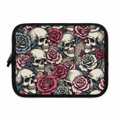 Edgy Skull & Rose Laptop Sleeve – Stylish Protection for Your Tech