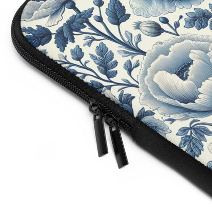 Laptop Sleeve, Blue and White Peony and Roses Floral Design, Tech Accessories, Protective Case, Laptop Cover, Gift for Her, Flower Pattern,