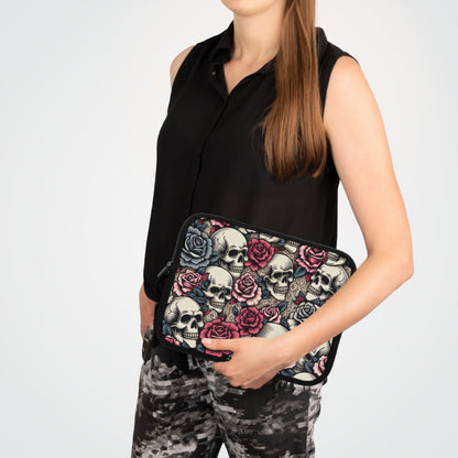Edgy Skull & Rose Laptop Sleeve – Stylish Protection for Your Tech
