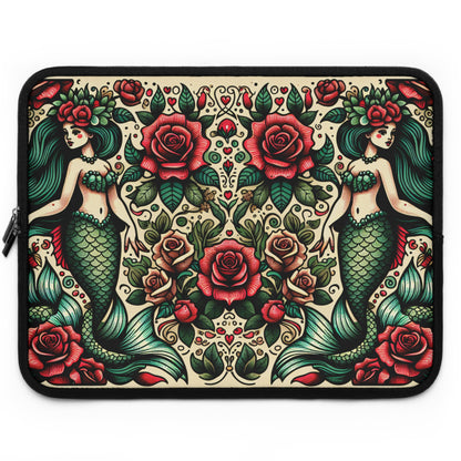 Mermaid Laptop Sleeve, Ocean Design Tech Case, Floral Computer Bag, Sea Lover Gift, Nautical Tablet Cover, Underwater Theme Accessory