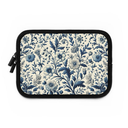Laptop Sleeve - Blue and White Flowers, Floral Laptop Case, Botanical Computer Cover, Nature Inspired Tech Sleeve, Feminine Macbook Pro Bag