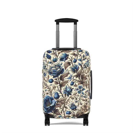 Luggage Cover, Blue and White Floral Design, Suitcase Protector, Travel Accessory, Luggage Sleeve, Floral Print, Gift for Traveler