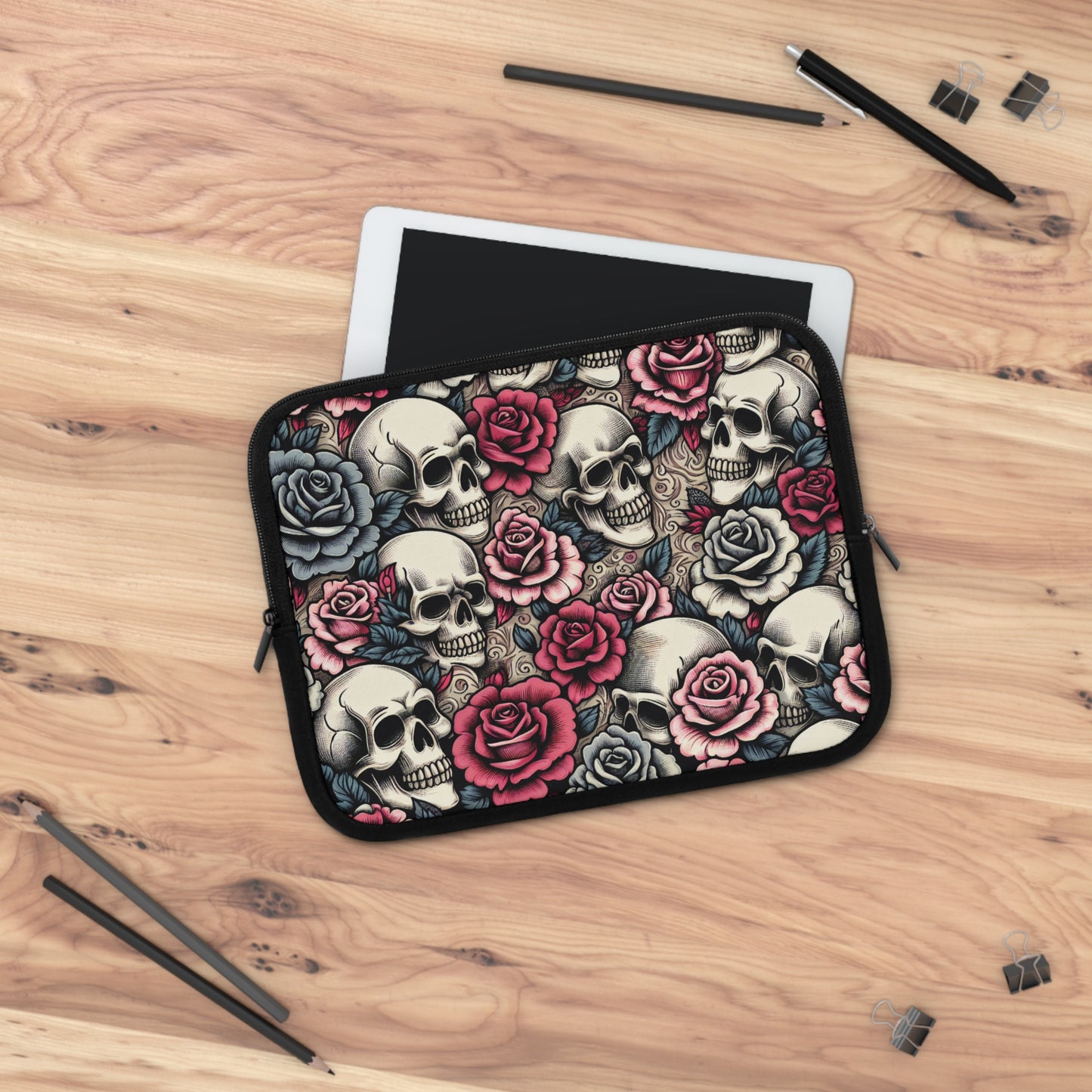Edgy Skull & Rose Laptop Sleeve – Stylish Protection for Your Tech