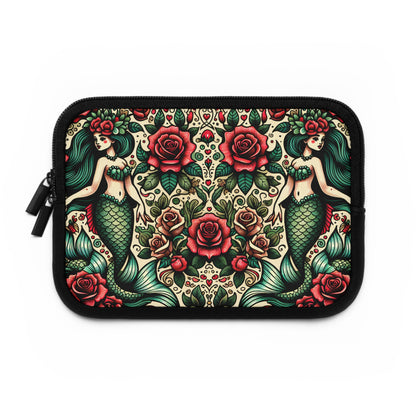 Mermaid Laptop Sleeve, Ocean Design Tech Case, Floral Computer Bag, Sea Lover Gift, Nautical Tablet Cover, Underwater Theme Accessory