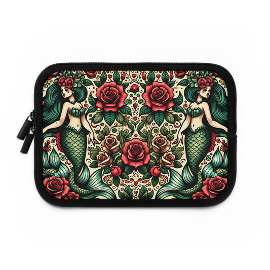 Mermaid Laptop Sleeve, Ocean Design Tech Case, Floral Computer Bag, Sea Lover Gift, Nautical Tablet Cover, Underwater Theme Accessory