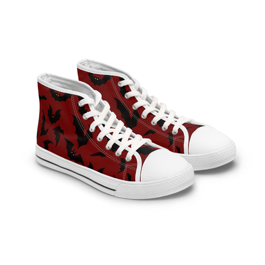 Women's Bat Sneakers RED, Halloween Goth Shoes, High Top Sneaker, Cute Womens Shoes, Animal Print Sneaks