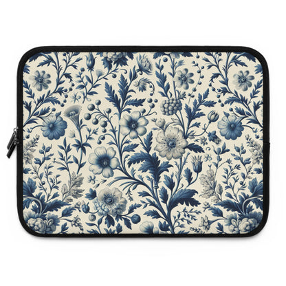 Laptop Sleeve - Blue and White Flowers, Floral Laptop Case, Botanical Computer Cover, Nature Inspired Tech Sleeve, Feminine Macbook Pro Bag