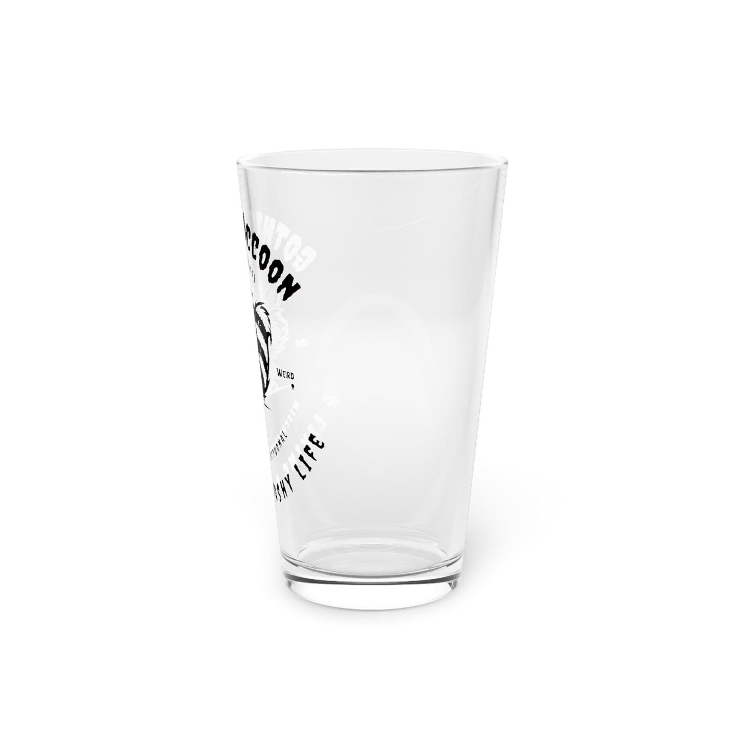 Gothic Raccoon Pint Glass, Fun Gift for Animal Lovers, Unique Drinkware for Parties, Perfect for Halloween, or Everyday Use