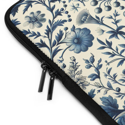 Laptop Sleeve - Blue and White Flowers, Floral Laptop Case, Botanical Computer Cover, Nature Inspired Tech Sleeve, Feminine Macbook Pro Bag