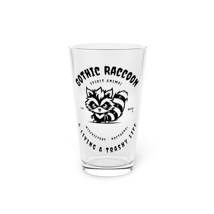 Gothic Raccoon Pint Glass, Fun Gift for Animal Lovers, Unique Drinkware for Parties, Perfect for Halloween, or Everyday Use