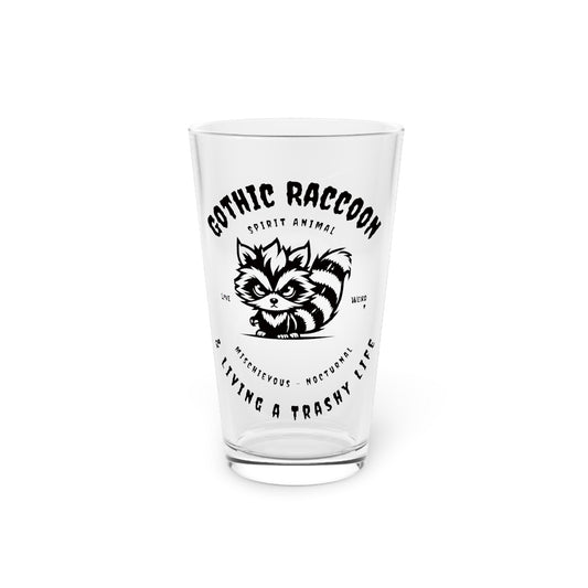 Gothic Raccoon Pint Glass, Fun Gift for Animal Lovers, Unique Drinkware for Parties, Perfect for Halloween, or Everyday Use