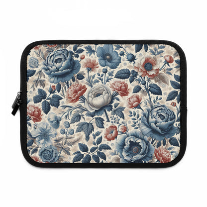 Laptop Sleeve - Blue Peony and Pink Flowers, Floral Laptop Case, Flower Print Computer Cover, Botanical Tablet Sleeve, Nature Design Tech