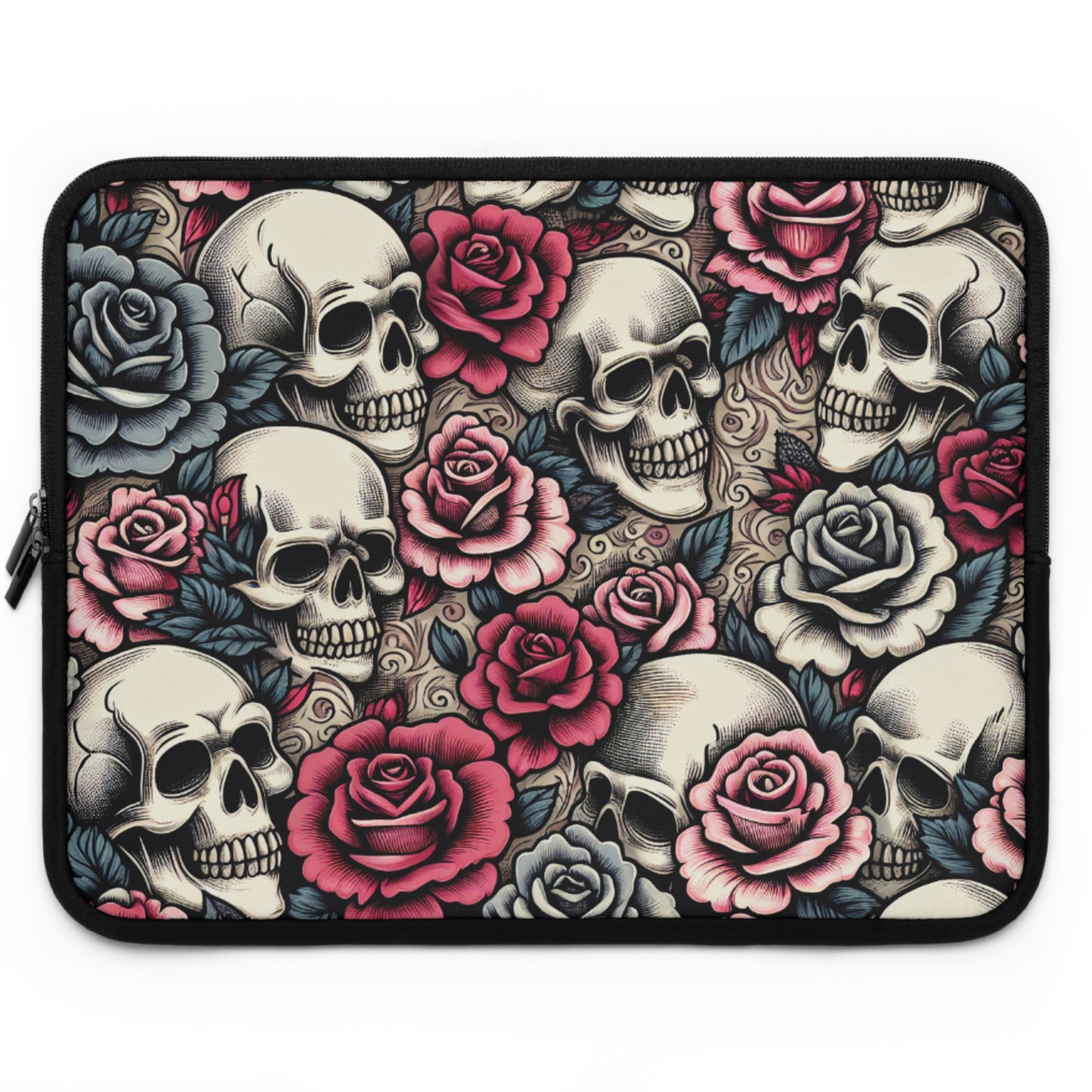 Edgy Skull & Rose Laptop Sleeve – Stylish Protection for Your Tech