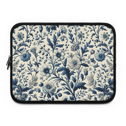 Laptop Sleeve - Blue and White Flowers, Floral Laptop Case, Botanical Computer Cover, Nature Inspired Tech Sleeve, Feminine Macbook Pro Bag