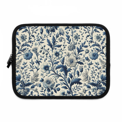 Laptop Sleeve - Blue and White Flowers, Floral Laptop Case, Botanical Computer Cover, Nature Inspired Tech Sleeve, Feminine Macbook Pro Bag
