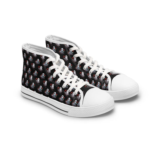 Ghost Friends High Tops, Spooky Romantic Sneakers, Women's Halloween Shoes, Cute Gothic Footwear, Haunted Love Sneakers