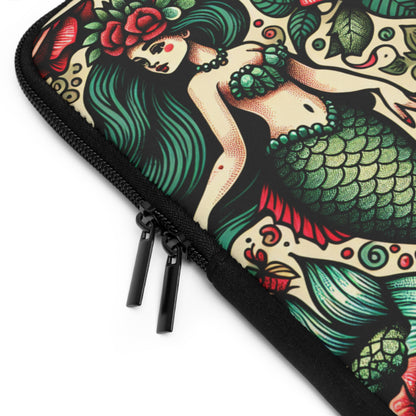 Mermaid Laptop Sleeve, Ocean Design Tech Case, Floral Computer Bag, Sea Lover Gift, Nautical Tablet Cover, Underwater Theme Accessory
