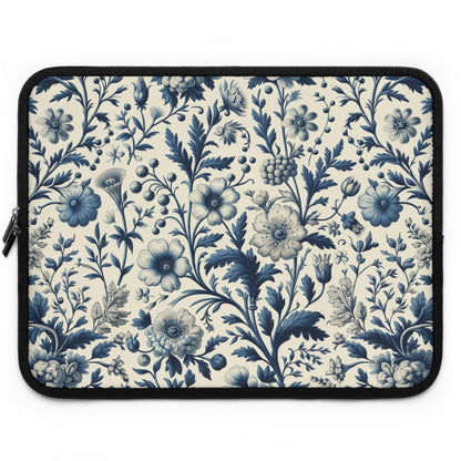Laptop Sleeve - Blue and White Flowers, Floral Laptop Case, Botanical Computer Cover, Nature Inspired Tech Sleeve, Feminine Macbook Pro Bag