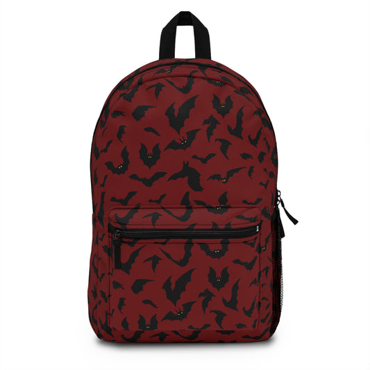 Red Bats Backpack - Gothic Vampire Style Bag for Halloween, School, Travel, Teenagers, Spooky Accessories
