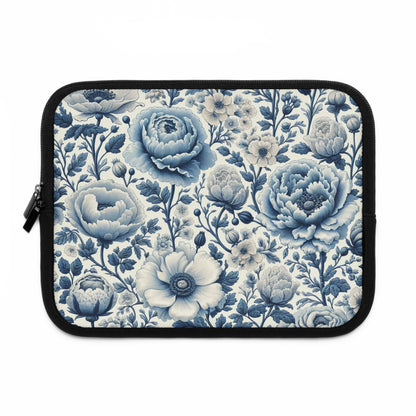 Laptop Sleeve, Blue and White Peony and Roses Floral Design, Tech Accessories, Protective Case, Laptop Cover, Gift for Her, Flower Pattern,