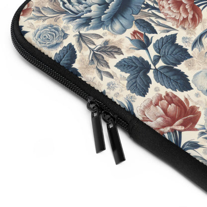 Laptop Sleeve - Blue Peony and Pink Flowers, Floral Laptop Case, Flower Print Computer Cover, Botanical Tablet Sleeve, Nature Design Tech
