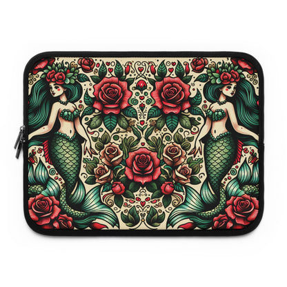 Mermaid Laptop Sleeve, Ocean Design Tech Case, Floral Computer Bag, Sea Lover Gift, Nautical Tablet Cover, Underwater Theme Accessory