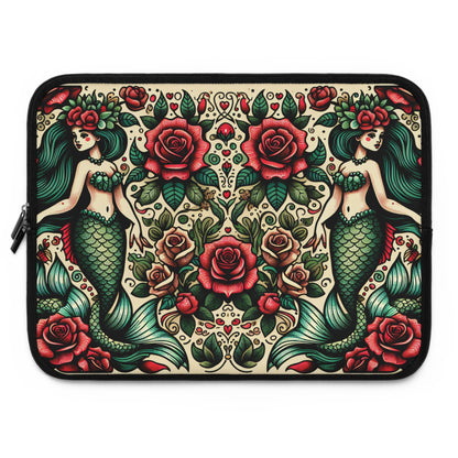 Mermaid Laptop Sleeve, Ocean Design Tech Case, Floral Computer Bag, Sea Lover Gift, Nautical Tablet Cover, Underwater Theme Accessory